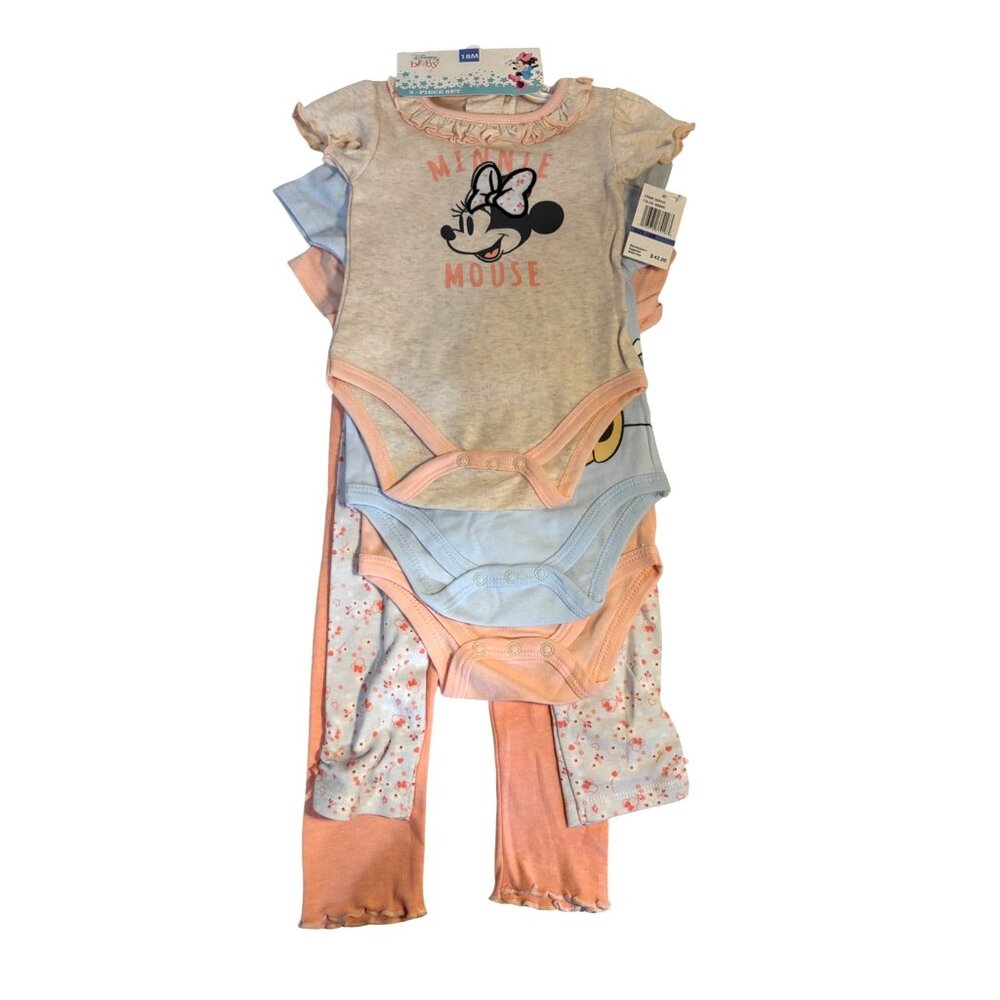 Disney Baby Minnie Mouse 5-Piece Baby Girl Outfit Set Bodysuits/Pants Size 18M - Picture 2 of 9